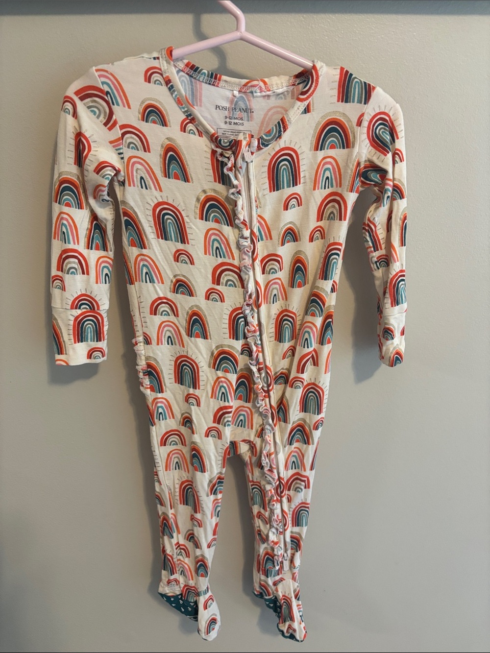 Posh Peanut Skyla Rainbow Long Sleeve Zippered Ruffled Footie Sleeper 9-12 Month